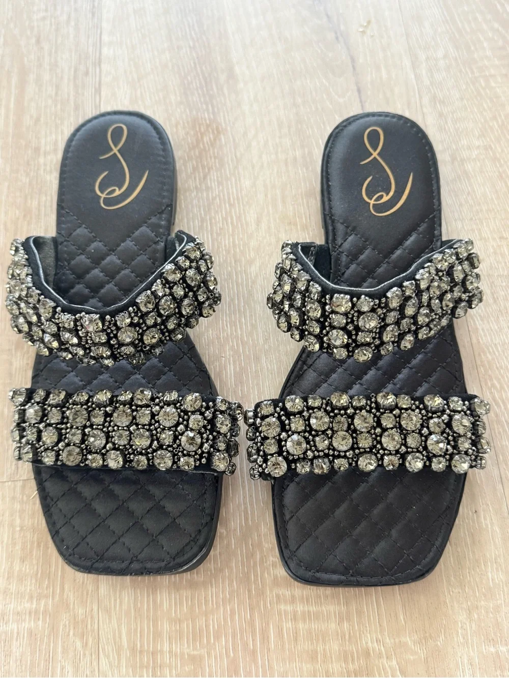 Sam Edelman Black Jeweled Double-Strap Slide Sandals
